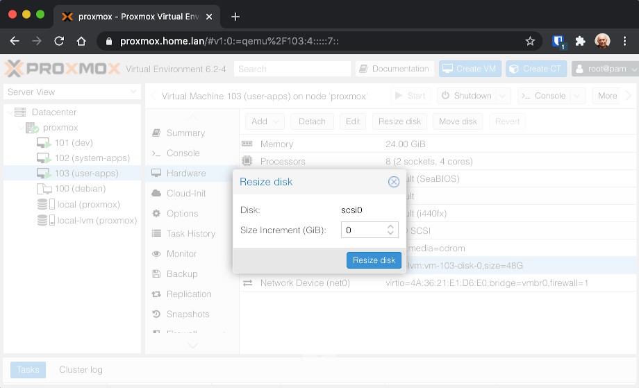 Proxmox resize